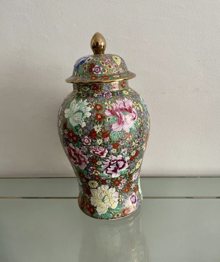 Tarro de jengibre de porcelana china antigua pintado a mano con flores   multicolores